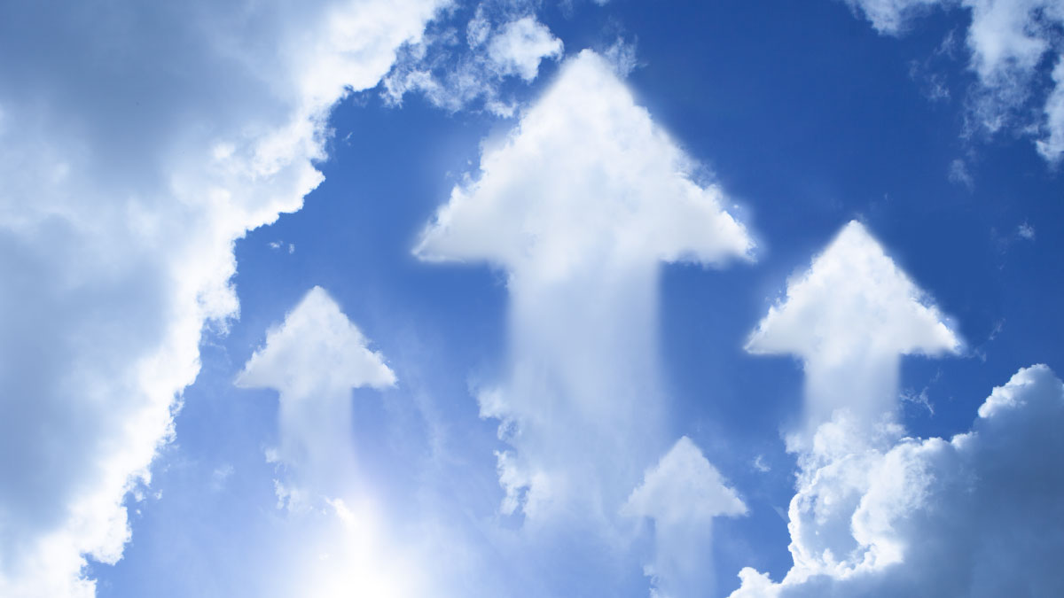 Arrows formed in clouds in a blue sky