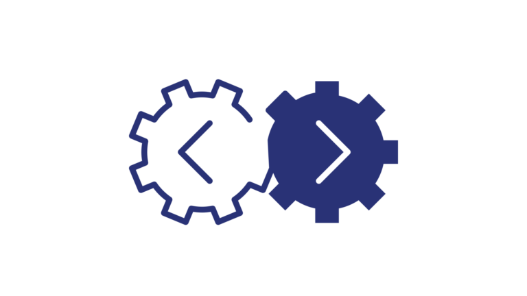 Two cog shapes side by side. Each one contains an arrow pointing outwards.
