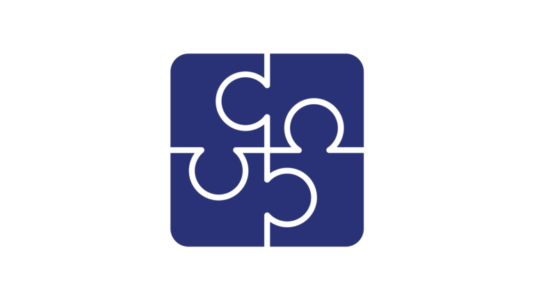 Four puzzle pieces coming together to create a single square.