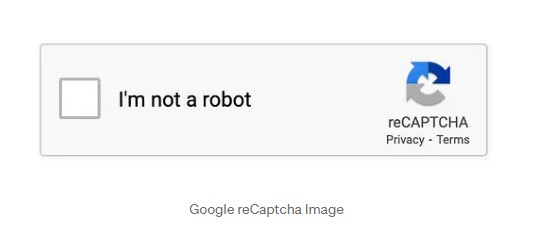 Checkbox for "I'm not a robot" reCAPTCHA verification, with reCAPTCHA logo and links for Privacy and Terms. Neutral tone, technological context.