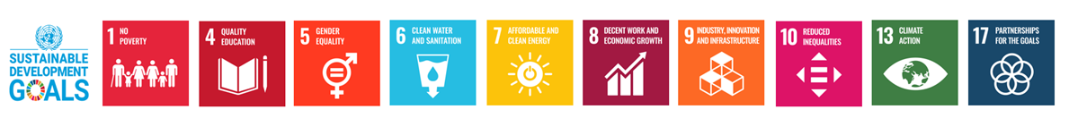 Image of UN Sustainable Development Goals icons: no poverty, quality education, gender equality, clean water, clean energy, economic growth, innovation, reduced inequalities, climate action, partnerships. Each has a symbol and vibrant color.