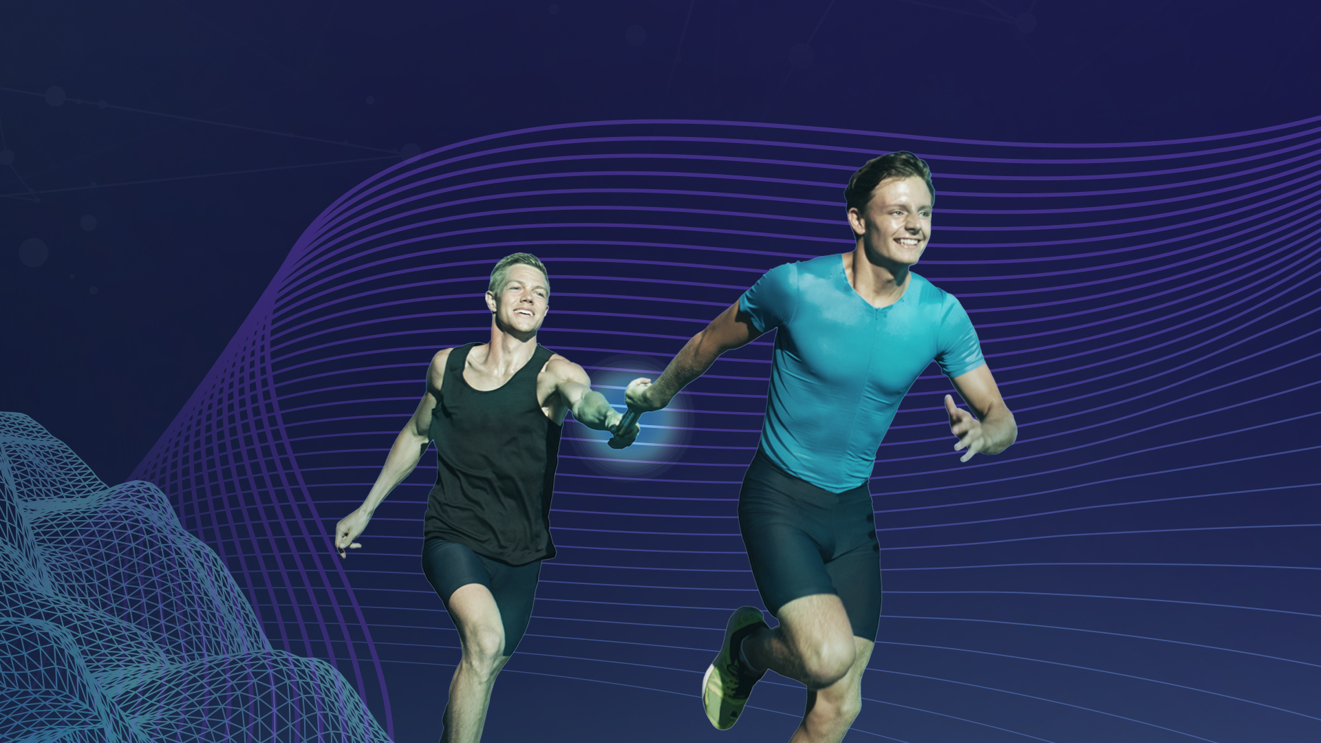 Teammates running and passing the baton