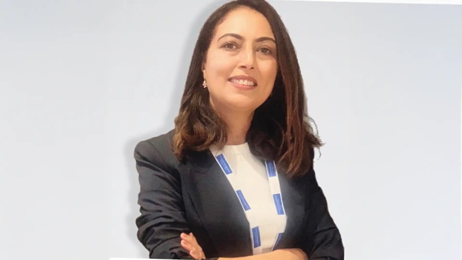 Woman looking at screen with AI theme