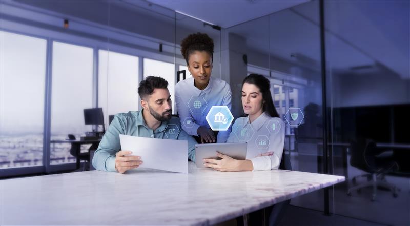 Computer generated view of digital earth with connection points to finance icons