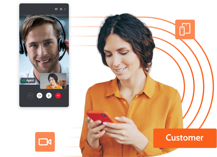 Video call between a financial advisor and a client, with document sharing and co-browsing of a PDF file titled 'financial-product.pdf'.